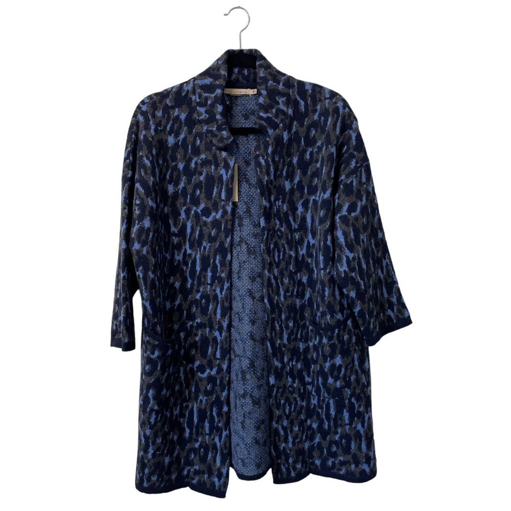 CHIARAMENTE CARDIGAN SWEATER WOMENS XS WOOL BLEND OVERSIZED BLUE 3/4 SLEEVE NWT